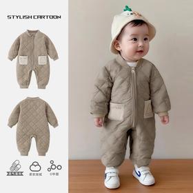 2025秋冬新款婴儿a类夹棉保暖连体衣男宝宝加厚外穿爬服儿童衣服