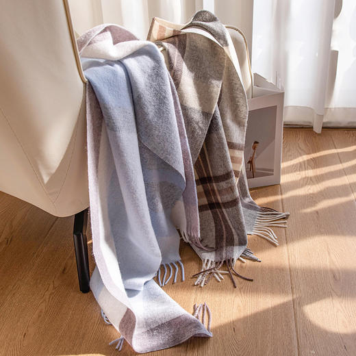 100%羊毛围巾！女士高级感百搭加厚秋冬季新年格子保暖围脖羊绒手感！ 商品图3