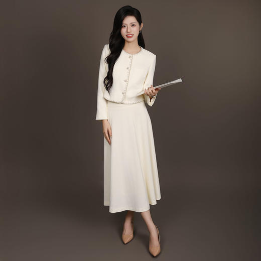 法小曼*子珍专区白色面试商务主持人西装套裙女小香风教师录课演讲职业套装 商品图0