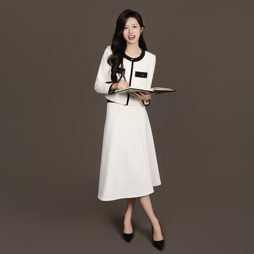 法小曼*子珍专区栀子白优雅小香风半身裙套装女商务高端演讲主持人西装套裙 商品图2