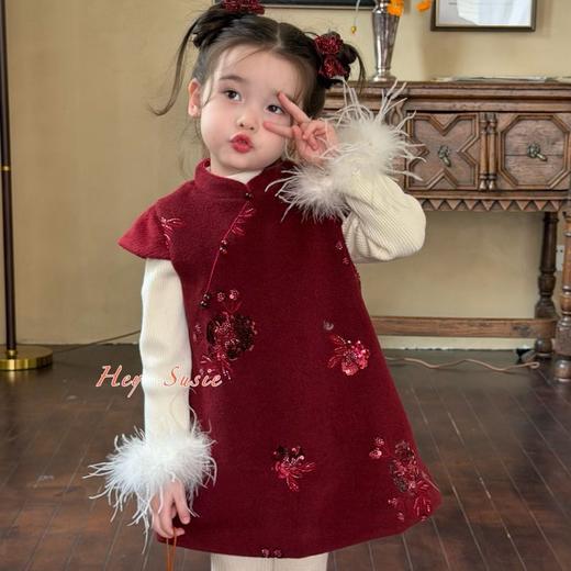 【新年❗️亮片绣花旗袍裙】女童2025新款亮片绣花旗袍裙 新中式圣诞背心裙 两件套 女宝宝拜年服 商品图2