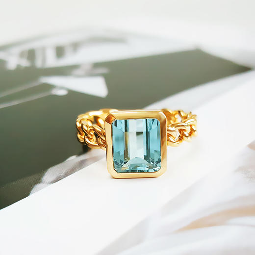 【天然正品】AU750黄金镶天然蓝色5A级2.593克拉海蓝宝石戒指13.5号（戒圈可调节） 101225TJ18 商品图5