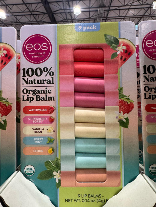 220元/组！🇺🇸，一版🈶香草➕草莓➕西瓜➕甜薄➕柠檬！。EOS果味天然保湿润唇膏9只装！新包装哦📣敲黑板🤣说重点👉唇膏是有机滴 商品图3