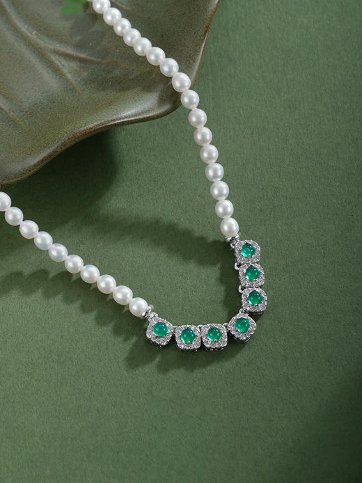 子佩集【清漪沁雪】珍珠项链【XXXL002】3.2mm珠绿玉髓2512 商品图2