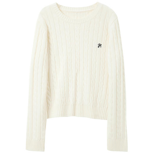 三彩2026春季新款绣花绞花针织衫圆领毛衫长袖M 商品图4