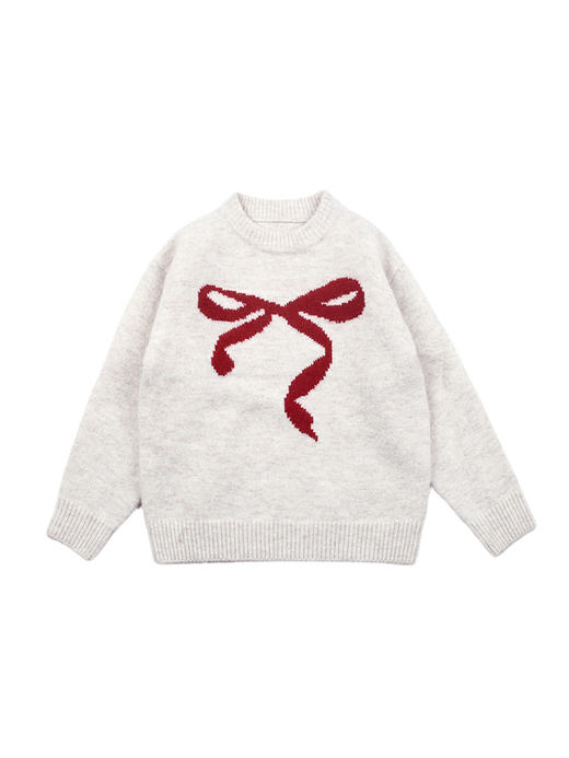 【韩版！蝴蝶夹针织毛衣】艾摩贝贝童装 韩版2025冬季款 女童洋气甜美蝴蝶结提花加厚针织毛衣 商品图4