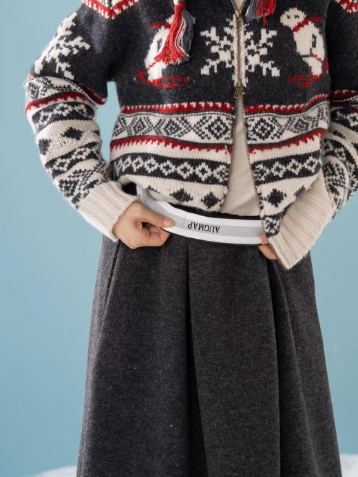 浮生八记/25D232/羊毛针织毛呢花苞捏褶抽绳半裙 商品图4