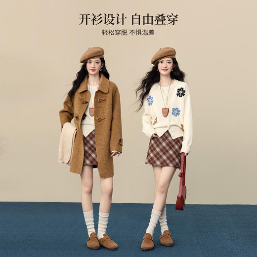 【12/17新品】熙世界独特漂亮珠片绣花朵毛衣女短外套秋冬圆领长袖软糯针织开衫 商品图2