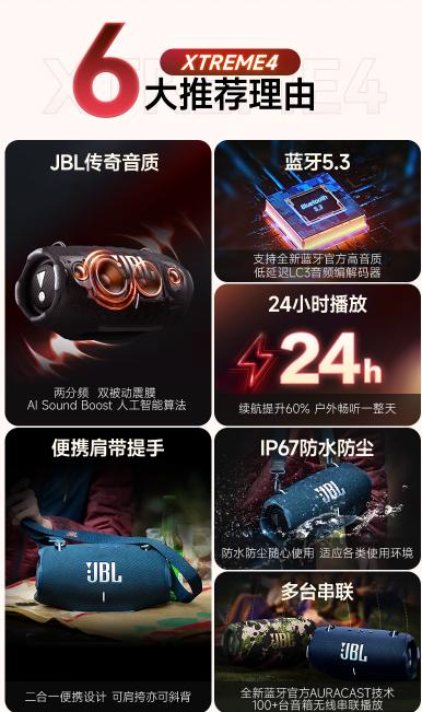 JBL XTREME4 音乐战鼓四代 蓝牙音箱 户外便携音箱 电脑音响 低音炮 购物推荐礼物 jbl 音响 商品图12