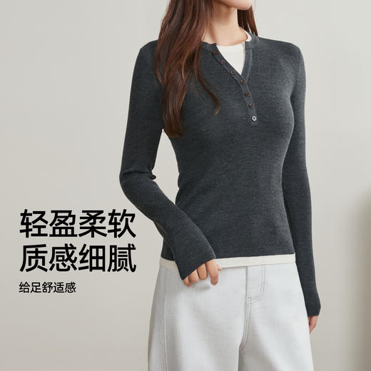 【100%绵羊毛-假两件毛衫】逸阳秋冬撞色圆领修身显瘦气质毛衣5282 商品图1