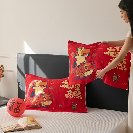 【品牌直发】加倍生活 A类纯棉八层枕巾对装-马 2条装 马年限定系列 年货节 商品图6