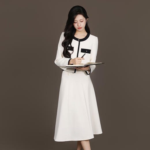 法小曼*子珍专区栀子白优雅小香风半身裙套装女商务高端演讲主持人西装套裙 商品图4