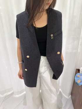 SZ6H02_漆黑色_马甲_春秋_V领无袖双排扣中长款_高级女装_BERNIEELEN 伯妮斯茵