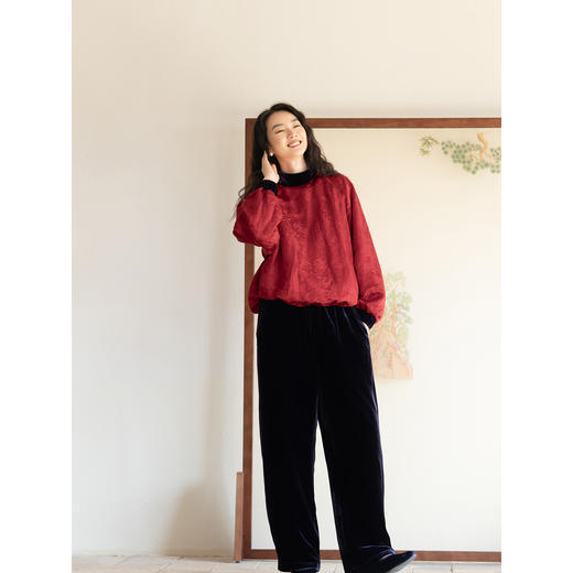 牧衣游原创 丝绒净色夹棉裤子女加厚宽松显瘦垂感百搭休闲裤 梅玖 商品图2