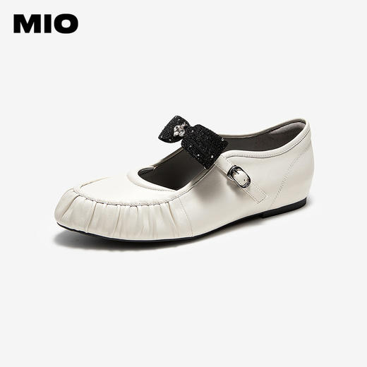 MIO米奥女鞋2026春季新款蝴蝶结一字带玛丽珍圆头褶皱单鞋羊皮革M261461308 商品图1