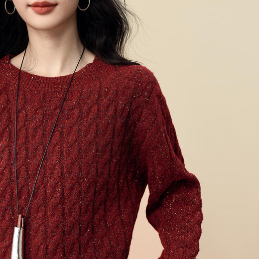 【12/17新品】熙世界安可拉红麻花厚圣诞针织毛衣女冬季套头宽松亮丝羊毛打底衫 商品图4