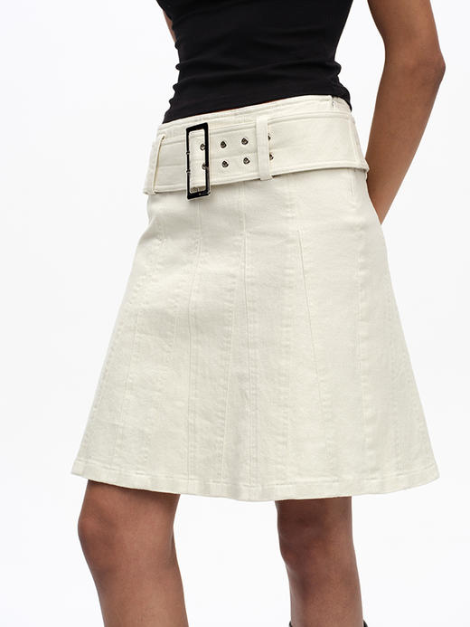 TR她热 型走密码 白色磨毛牛仔棉美式复古百搭A字短裙半裙 商品图0