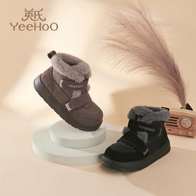 英氏中大童加绒加厚防滑棉靴冬季保暖防寒魔术贴短筒运动棉鞋YHTY244016