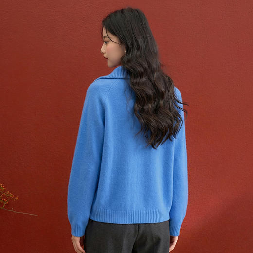 【限时秒杀】西遇宽松针织开衫外套女秋季新款韩版双拉链蓝色高领毛衣V0055468/SS051607 商品图4