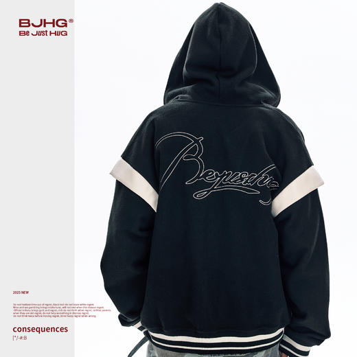 BJHG不计后果假两件卫衣男款春季潮牌美式撞色情侣连帽外套上衣女 商品图1