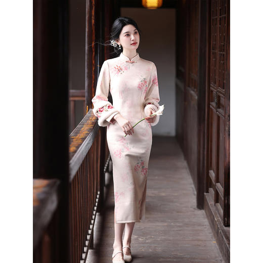 【暗香盈袖】新款新中式绝美粉色倒大袖，旗袍冬装年轻款保暖加绒LSB4293 商品图0