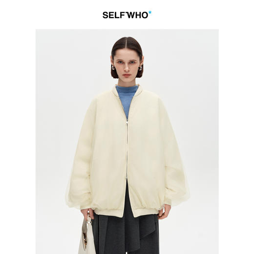 SELFWHO90白鸭绒拼接轻薄网纱羽绒服女2025冬季新款保暖宽松外套 商品图0