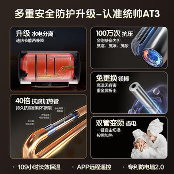 统帅海尔出品 60升电热水器京东自营上门安装 3300W变频速热 一级能效节能家用储水式LEC6002-AT3U1 商品图2