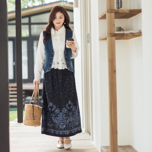 【林栖设计小店】腰果花纹|牛仔裙草木丹宁系列复古2026早春新款半身裙女1961107 商品图0