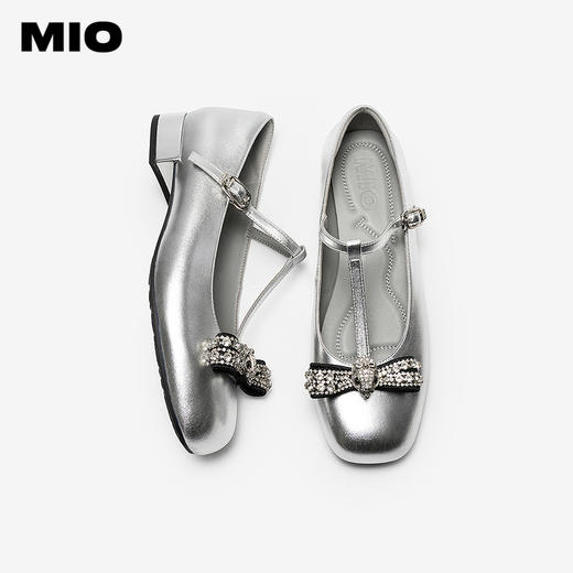 MIO米奥2026春季新款圆头粗跟T字带玛丽珍鞋蝴蝶结甜美风浅口单鞋M261413633 商品图3