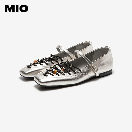 MIO米奥玛丽珍鞋2026春季新款方头粗跟复古串珠系带一字带女单鞋M261440728 商品图2