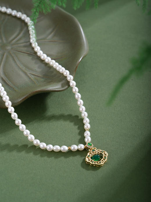 子佩集【珠锁清辉】珍珠项链【XXXL012】4mm珠绿玉髓锁镀金2512 商品图1