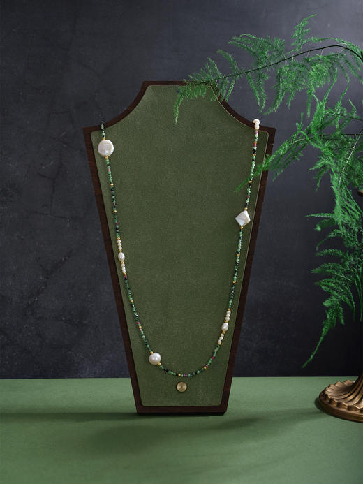 子佩集【绿野森林】银S925珍珠项链【SGN1150001】9.5mm圆珠2mm绿珠2512 商品图0