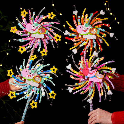 马年摇摇乐旋转烟花灯笼儿童手工diy材料手提发光花灯新年小礼物 商品图0