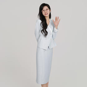 法小曼蓝色清新艺考主持人西装半裙套装女小香风优雅职业正装套裙