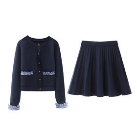 奢姿大码女装2026冬季时尚花边装饰圆领套装胖妹妹气质减龄两件套9854935276