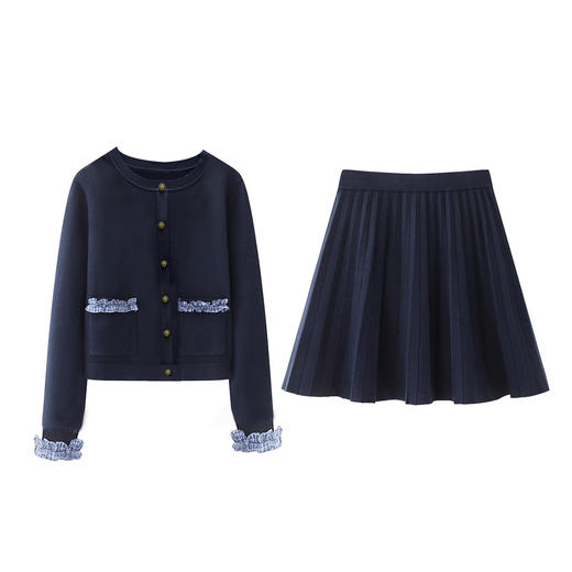 奢姿大码女装2026冬季时尚花边装饰圆领套装胖妹妹气质减龄两件套9854935276 商品图0