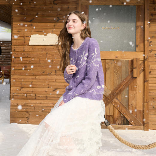 三彩2026春季新款圆领提花针织衫长袖开衫外套新年毛衫宽松M 商品图3