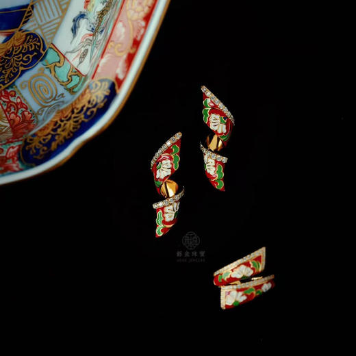 丝路华彩，飞天飘带 敦煌配色珐琅银镶戒指耳钉 商品图0