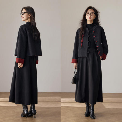 【墨韵红笺】撞色盘扣羊毛短外套 商品图2