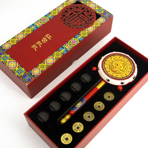 红包鼓鼓 拨浪鼓礼盒 内含仿古五帝钱一套、红包贺卡 商品图3