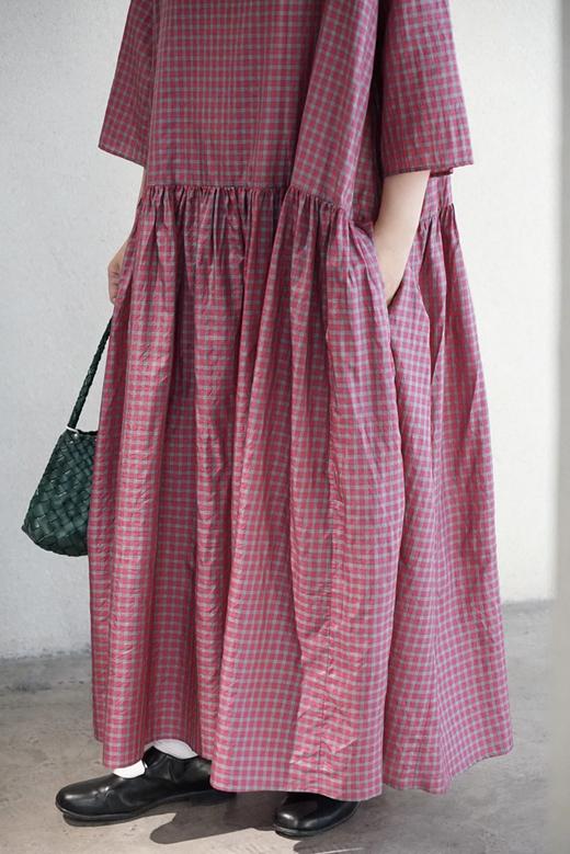 apuntob 格纹真丝连衣裙(覆盆子红格/青柠黄格) 商品图2