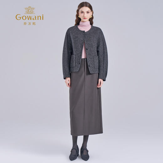 乔万尼2025新品冬宽松羊毛羊驼毛混纺无领雅致短款毛呢大衣ED4B733 商品图3