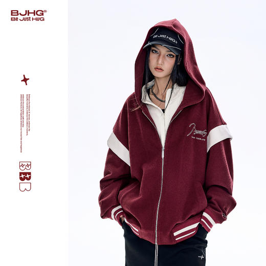 BJHG不计后果假两件卫衣男款春季潮牌美式撞色情侣连帽外套上衣女 商品图0
