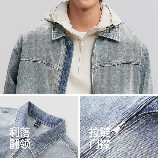 森柔|森马夹克男春季复古牛仔外套小宽松舒适翻领上衣时尚流行潮 商品图3