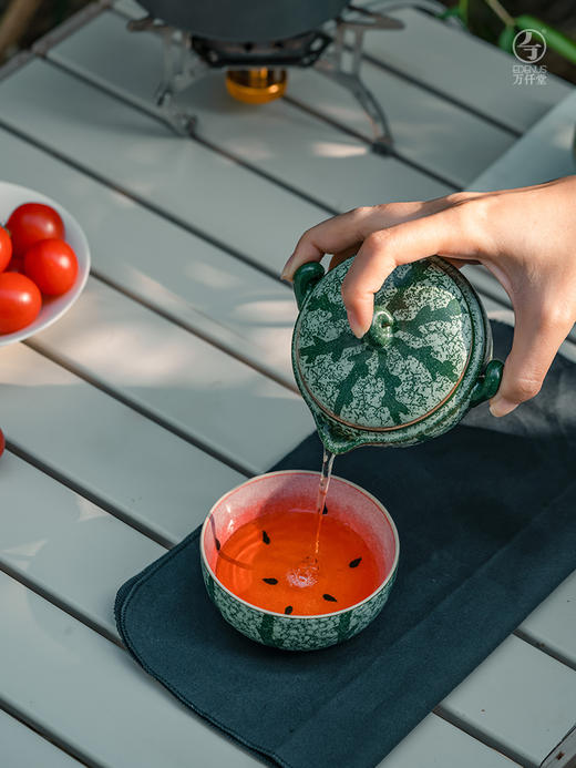 【预售7天】万仟堂旅行茶具女士一人饮快客杯户外露营便携式茶具旅行套装西瓜 瓷器商品不支持七天无理由 商品图2