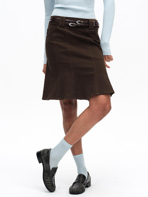 TR她热 焦糖摩卡 棕色斜纹棉复古小鱼尾百搭A字半裙短裙 商品图3