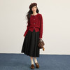 【周四狂欢价】熙世界含羊毛红色厚毛衣女新年穿搭2025秋冬复古长袖圆领针织开衫 商品缩略图3