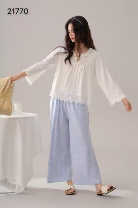 白上衣蓝条裤 家居服 21770