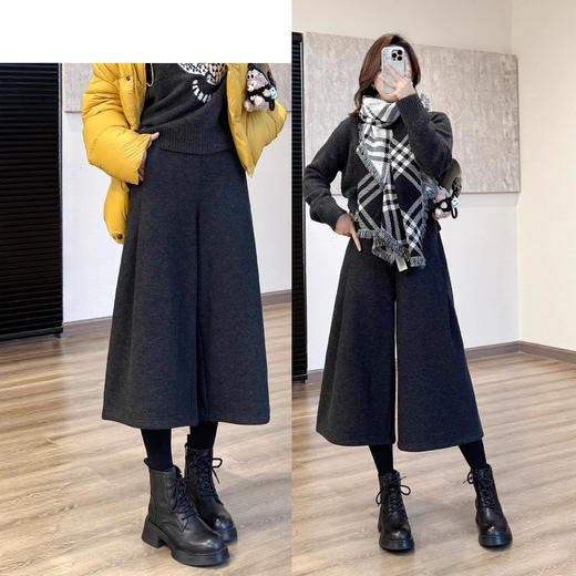 7分阔腿裙裤！加绒羊毛毛呢靴裤时髦藏肉A型八分裤2025冬款！ 商品图3