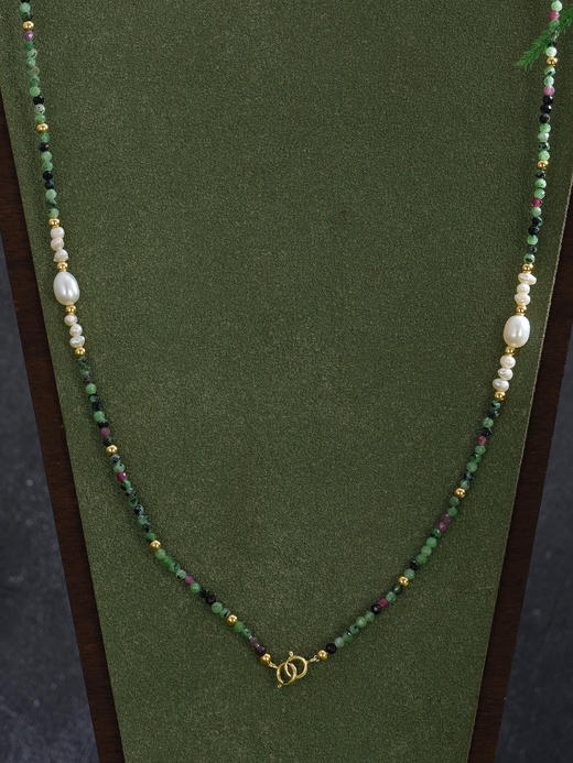 子佩集【绿野森林】银S925珍珠项链【SGN1150001】9.5mm圆珠2mm绿珠2512 商品图3